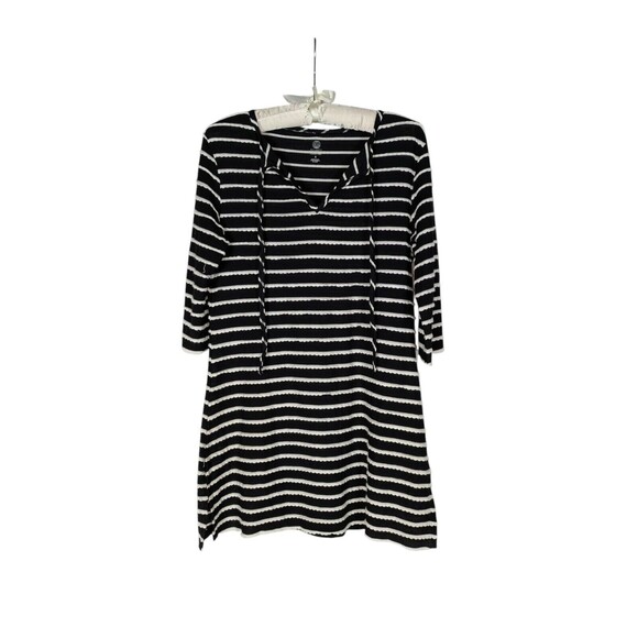 Balance Collection Sz S Women's Black Striped Tie Neck 3/4 Sleeve Swim Cover Up - Picture 1 of 7